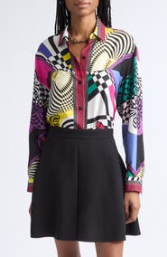 Versace Teatro Print Silk Foulard Button-Up Shirt