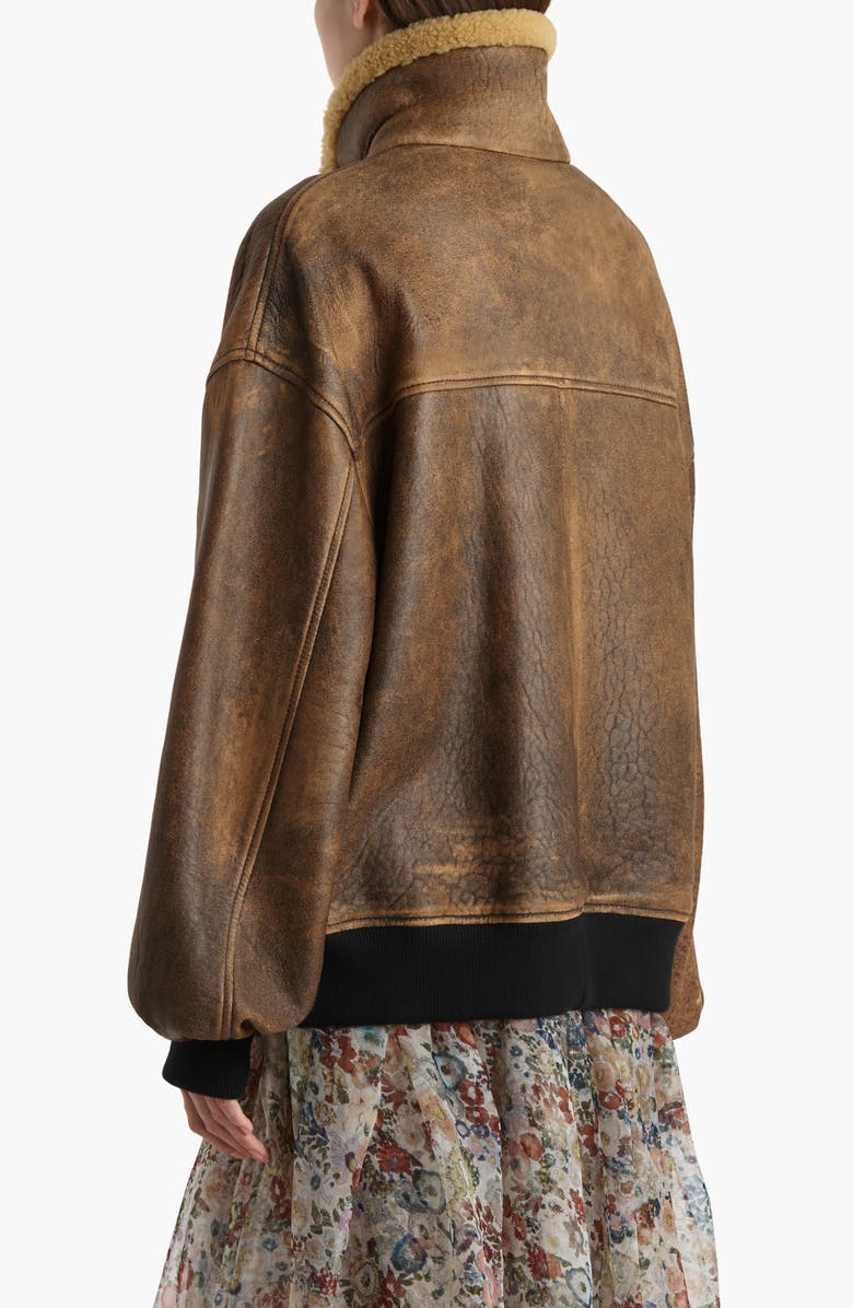 Khaite Sandor Distressed Leather Bomber Jacket, Alternate, color, Dark Brown