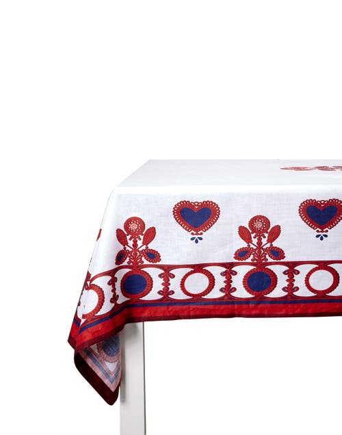 La Doublej Large Printed Linen Tablecloth In Parnaveg Cuore Multicolor