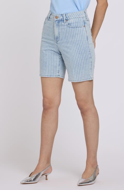 Erin High Waist Denim Shorts (Azure Stripe)