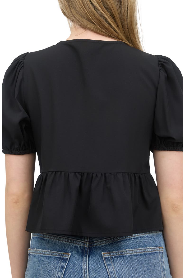 Bow Embellished Peplum Top, Alternate, color, BLACK