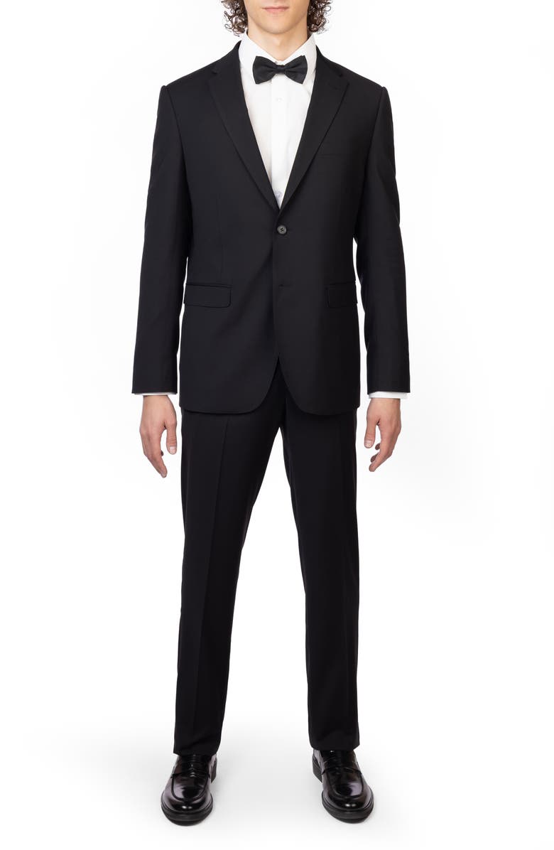 ZANETTI Black Trim Fit Mélange Suit, Main, color, Black