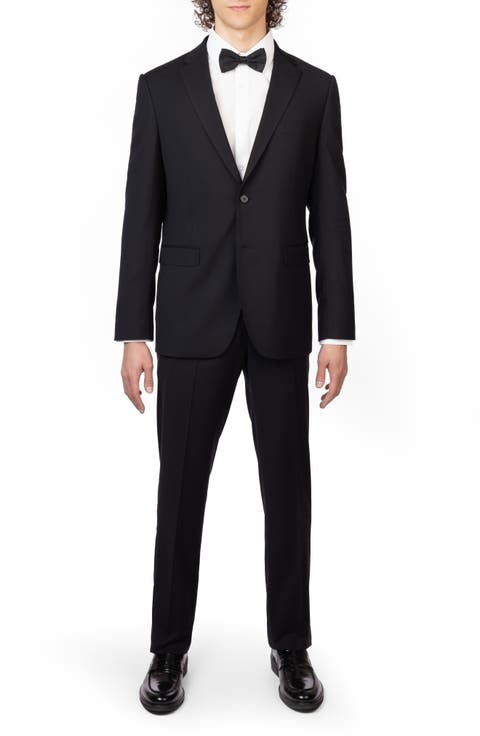 Black Trim Fit Mélange Suit