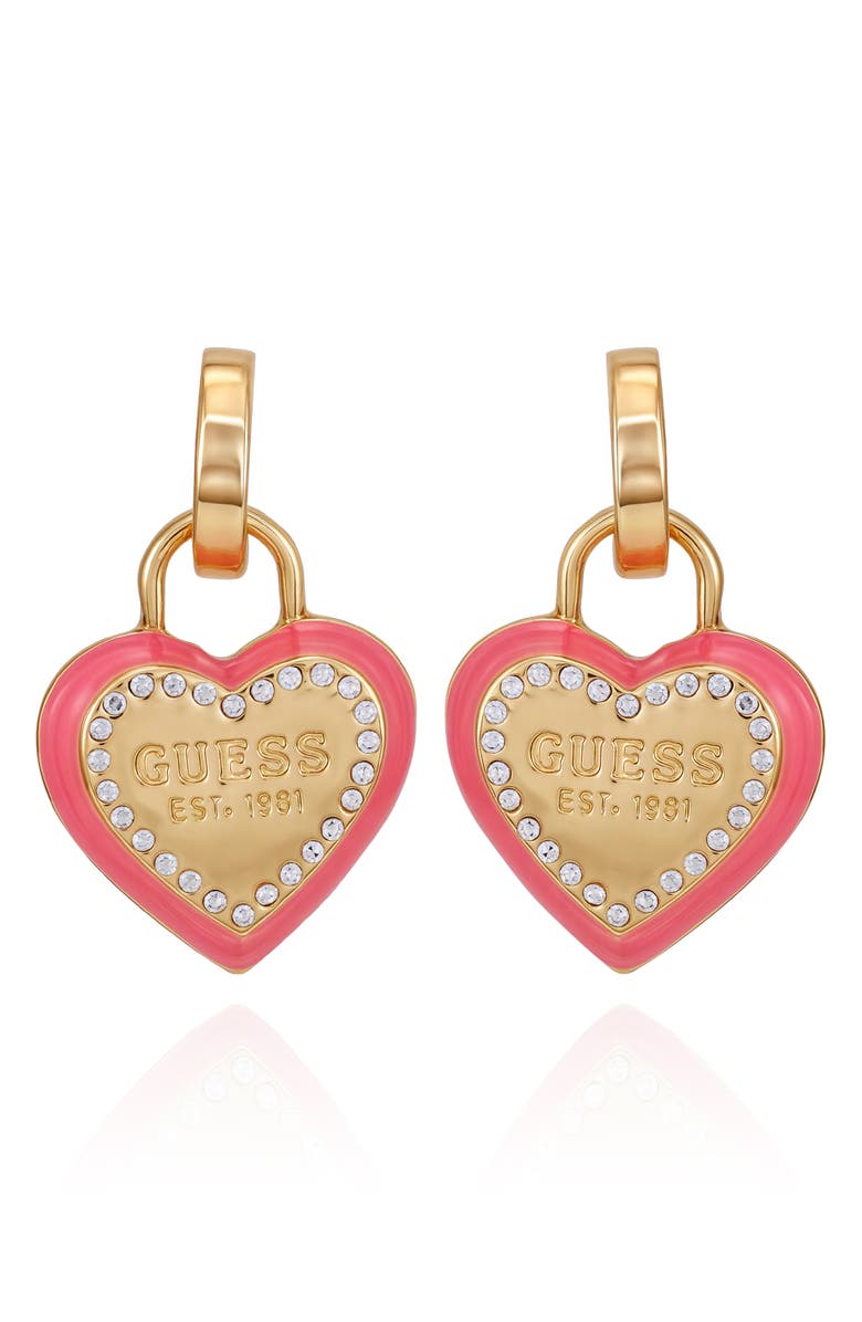 GUESS Heart Pavé Charm Earrings, Main, color, Gold Tone
