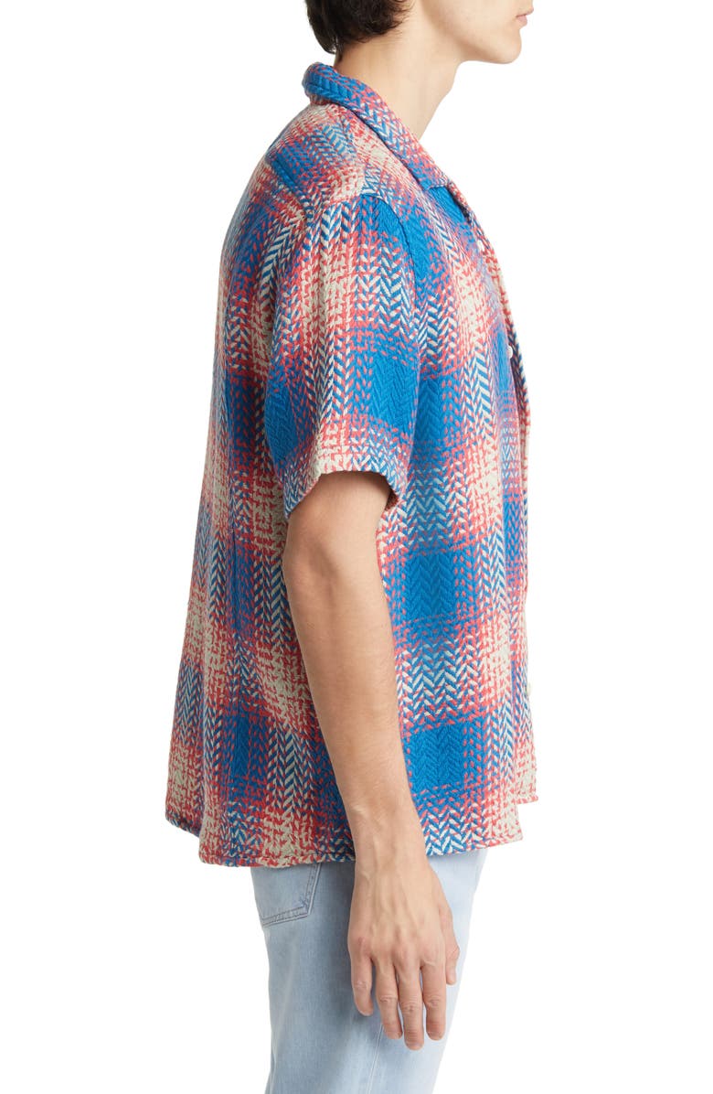 Corridor Acid Plaid Firecracker Short Sleeve Cotton Button-Up Camp Shirt, Alternate, color, 