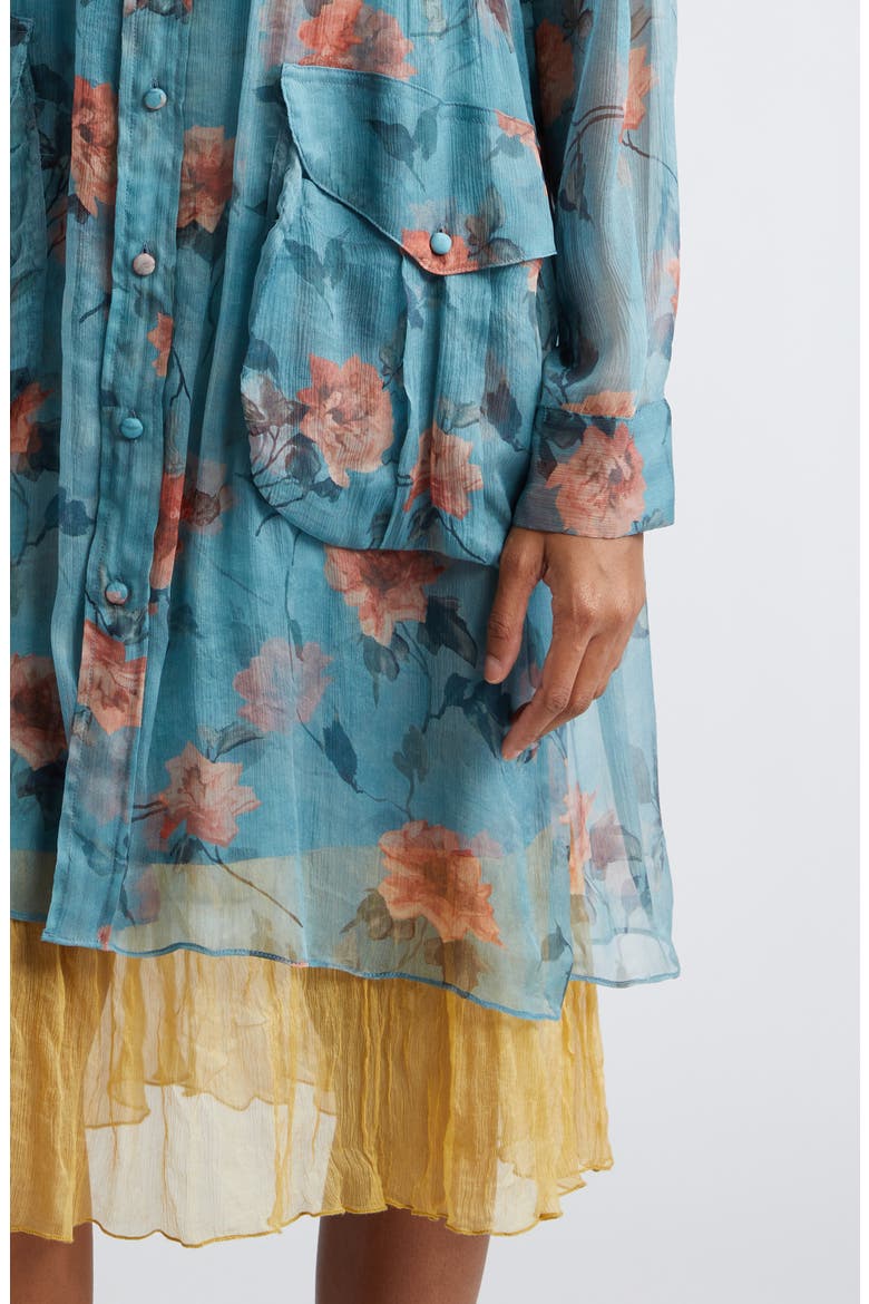 Floral Long Sleeve Double Layer Dress, Alternate, color, BLUE FLORAL