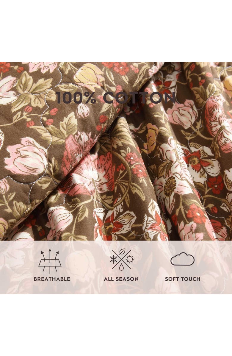 Laura Ashley Cotton 3-Piece Comforter & Sham Quilt Set, Alternate, color, Smoke Brown