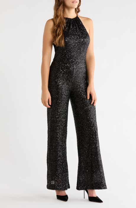 Sequin Halter Wide Leg Jumpsuit