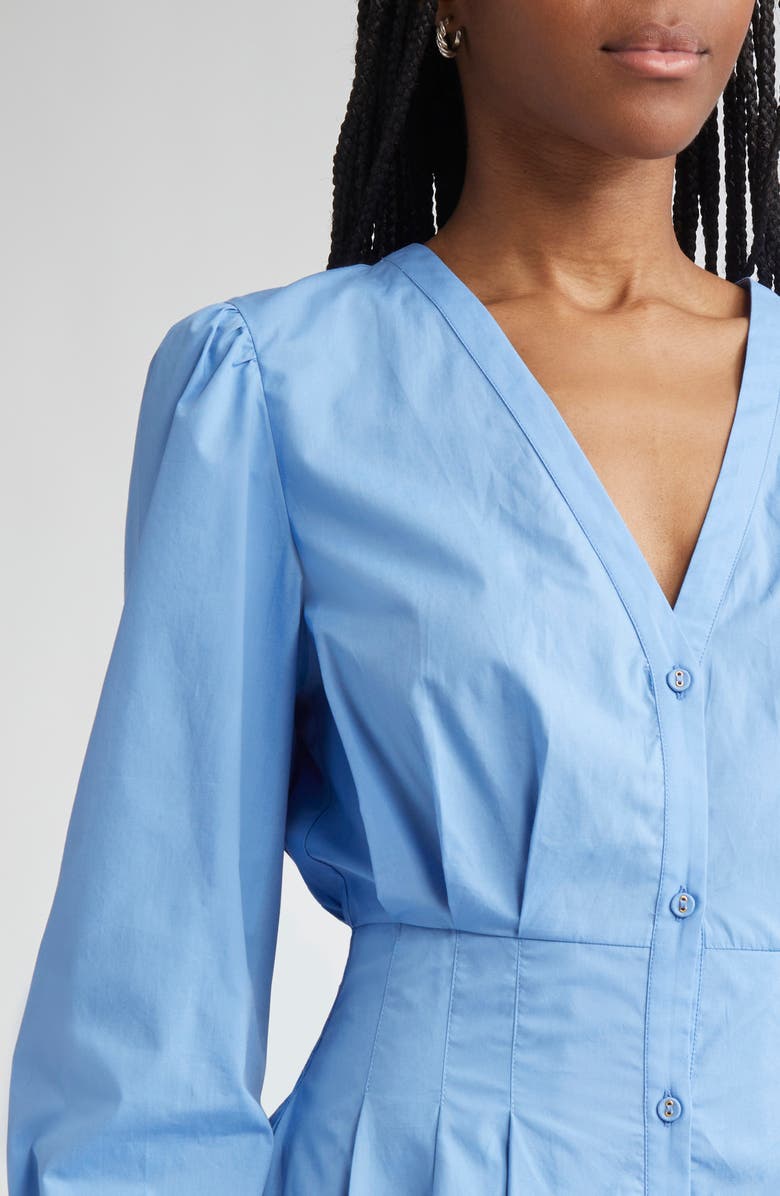 Ramy Brook Julianna Pleated Long Sleeve Poplin Minidress, Alternate, color, Cornflower Blue