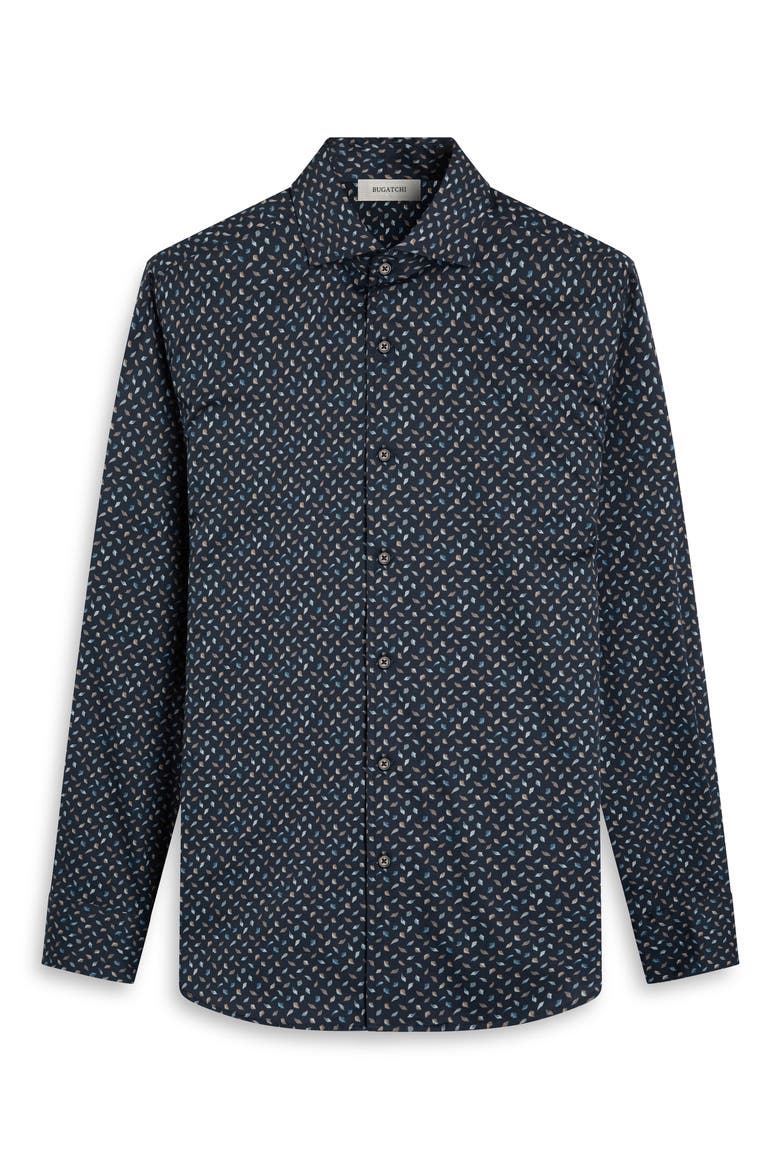 Alvin Trim Fit Leaf Print Stretch Cotton Button-Up Shirt, Alternate, color, NAVY