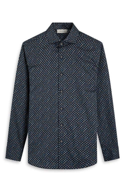 Bugatchi Alvin Trim Fit Leaf Print Stretch Cotton Button-up Shirt In Blue