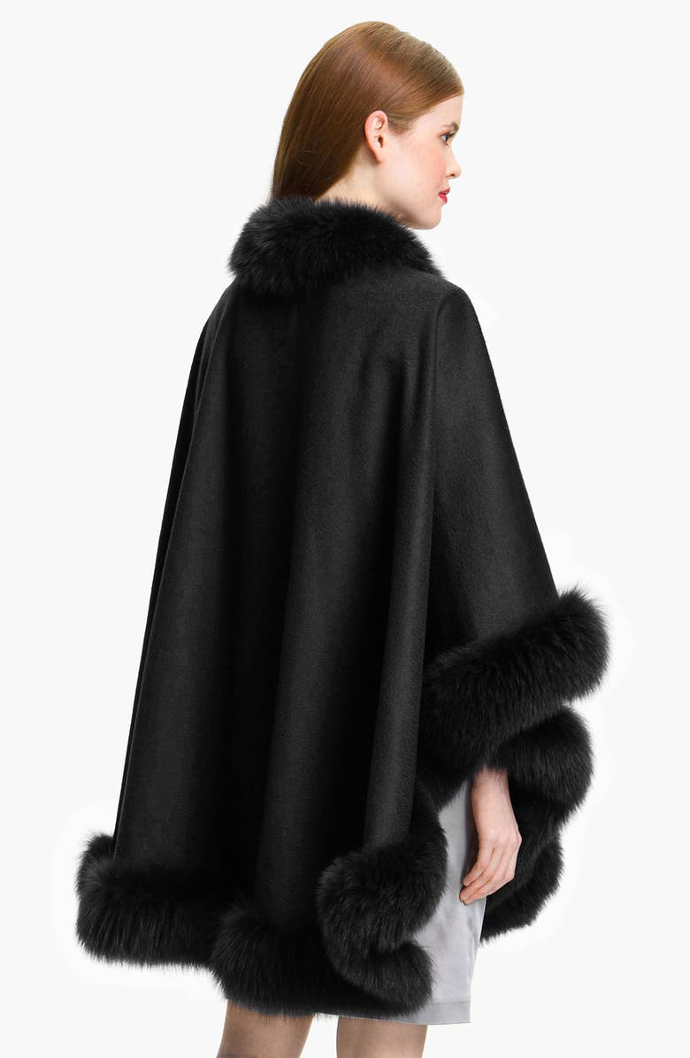 Sofia Cashmere Genuine Fox Fur Trim Cape, Alternate, color, 
