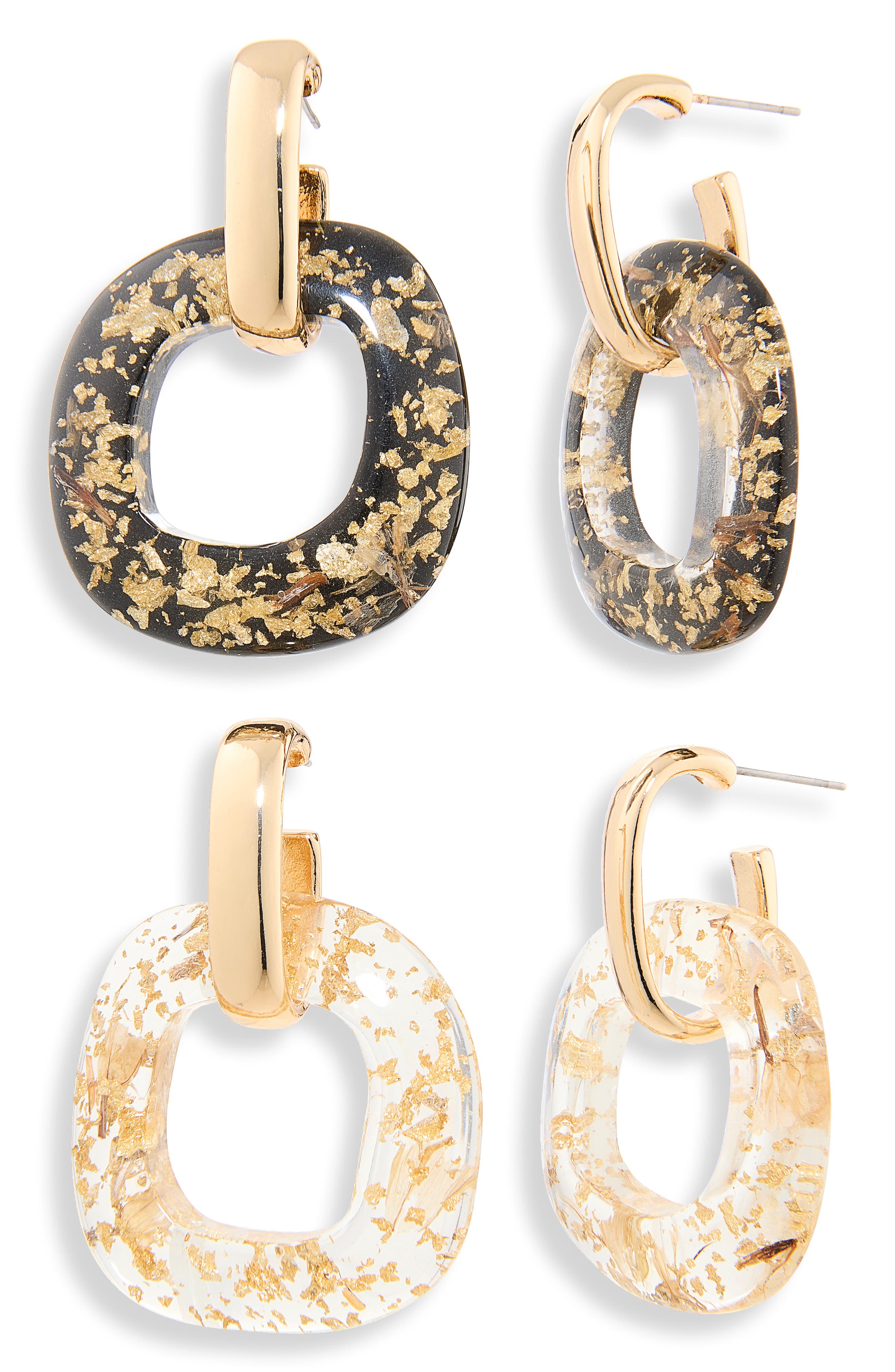 Resin Preserved Flower Drop Huggie Hoop Earrings