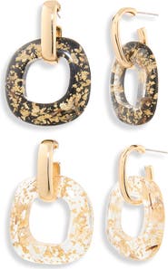 NATASHA Resin Preserved Flower Drop Huggie Hoop Earrings