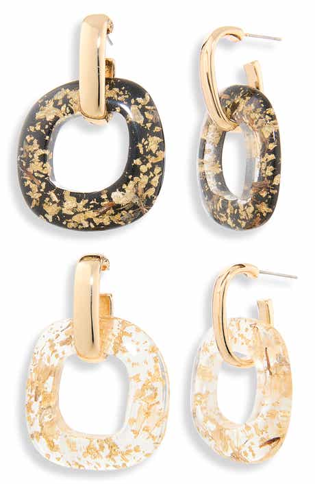Resin Preserved Flower Drop Huggie Hoop Earrings