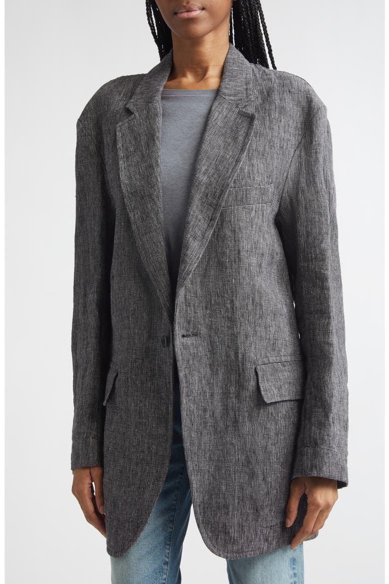 Oversize Ragged Linen Blazer, Alternate, color, DARK GREY WITH MICRO STRIPE