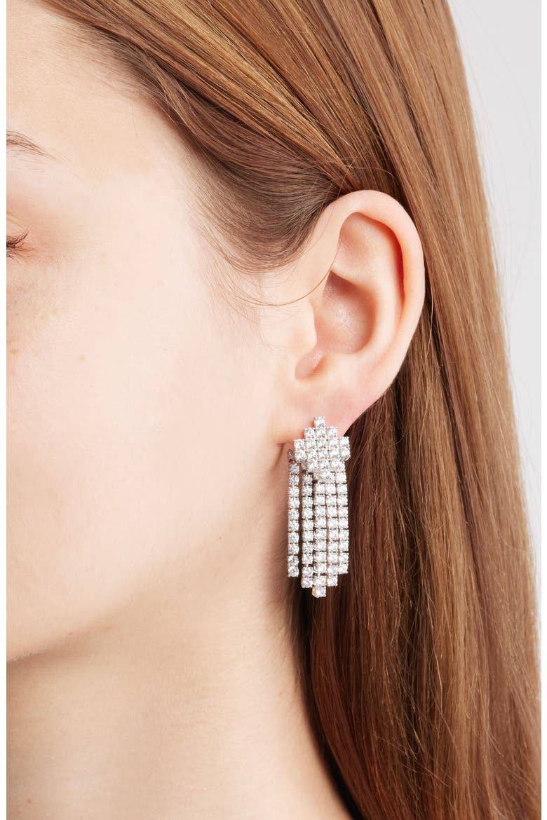 Fringe Front/Back Earrings, Alternate, color, RHODIUM/ CUBIC ZIRCONIA