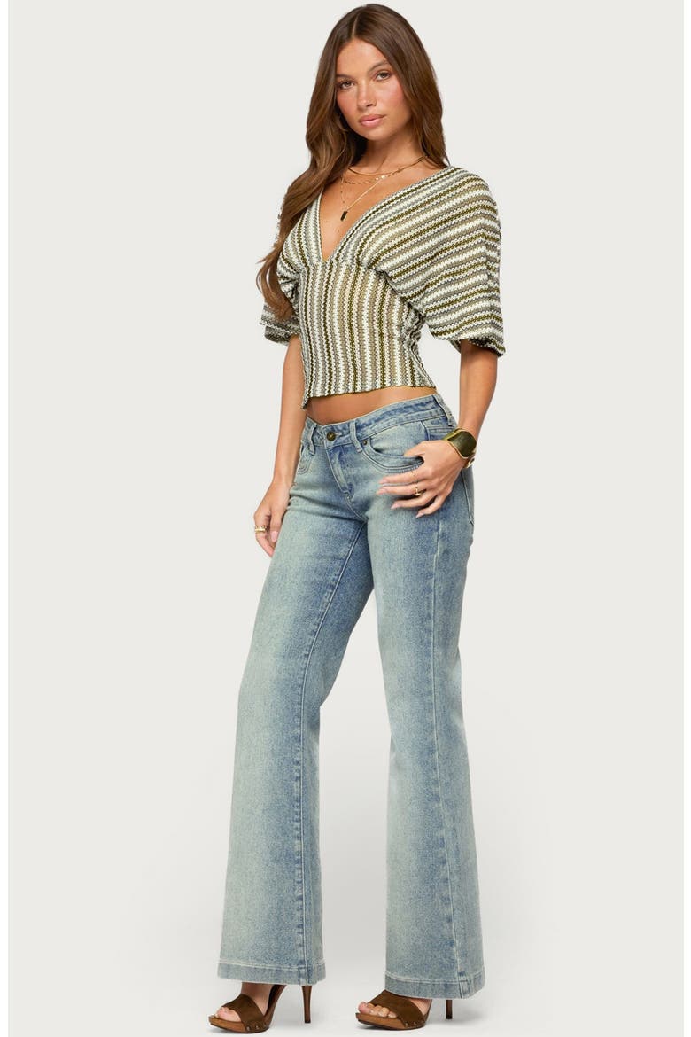 Alwyn Flutter Sleeve Zigzag Stripe Top, Alternate, color, BROWN