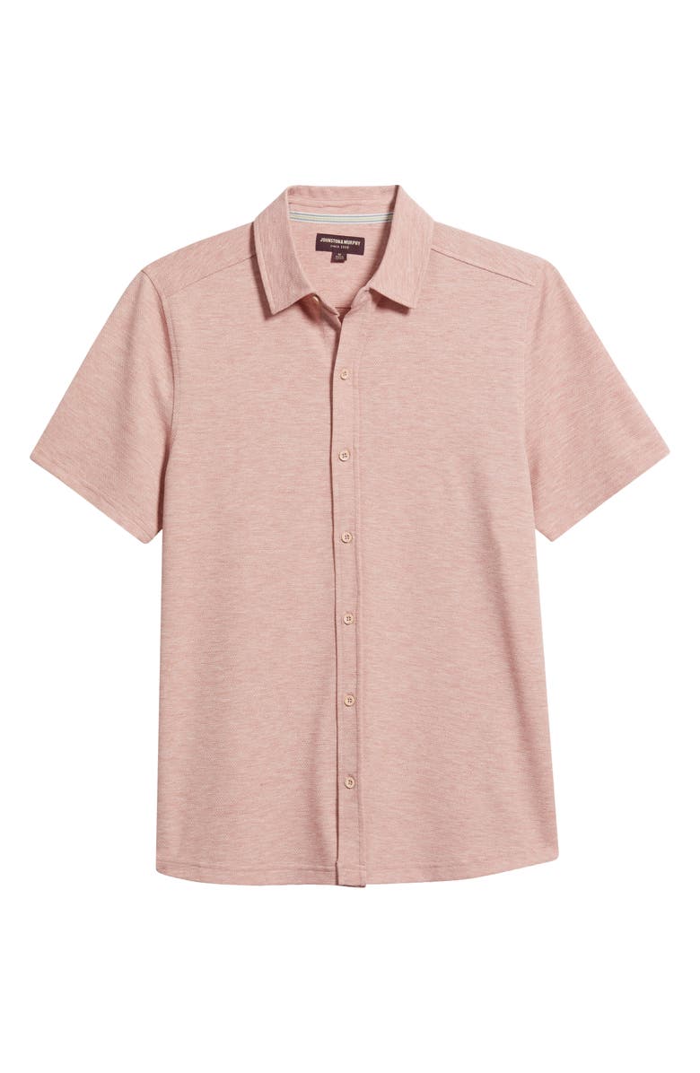 Johnston & Murphy Bennett Short Sleeve Heathered Cotton Blend Button-Up Shirt, Main, color, Pink Honeycomb