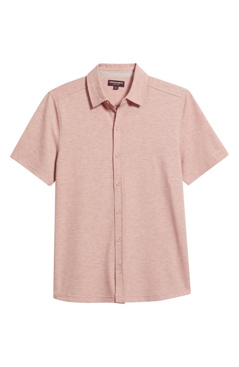 Bennett Short Sleeve Heathered Cotton Blend Button-Up Shirt