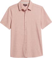 Johnston & Murphy Bennett Short Sleeve Heathered Cotton Blend Button-Up Shirt