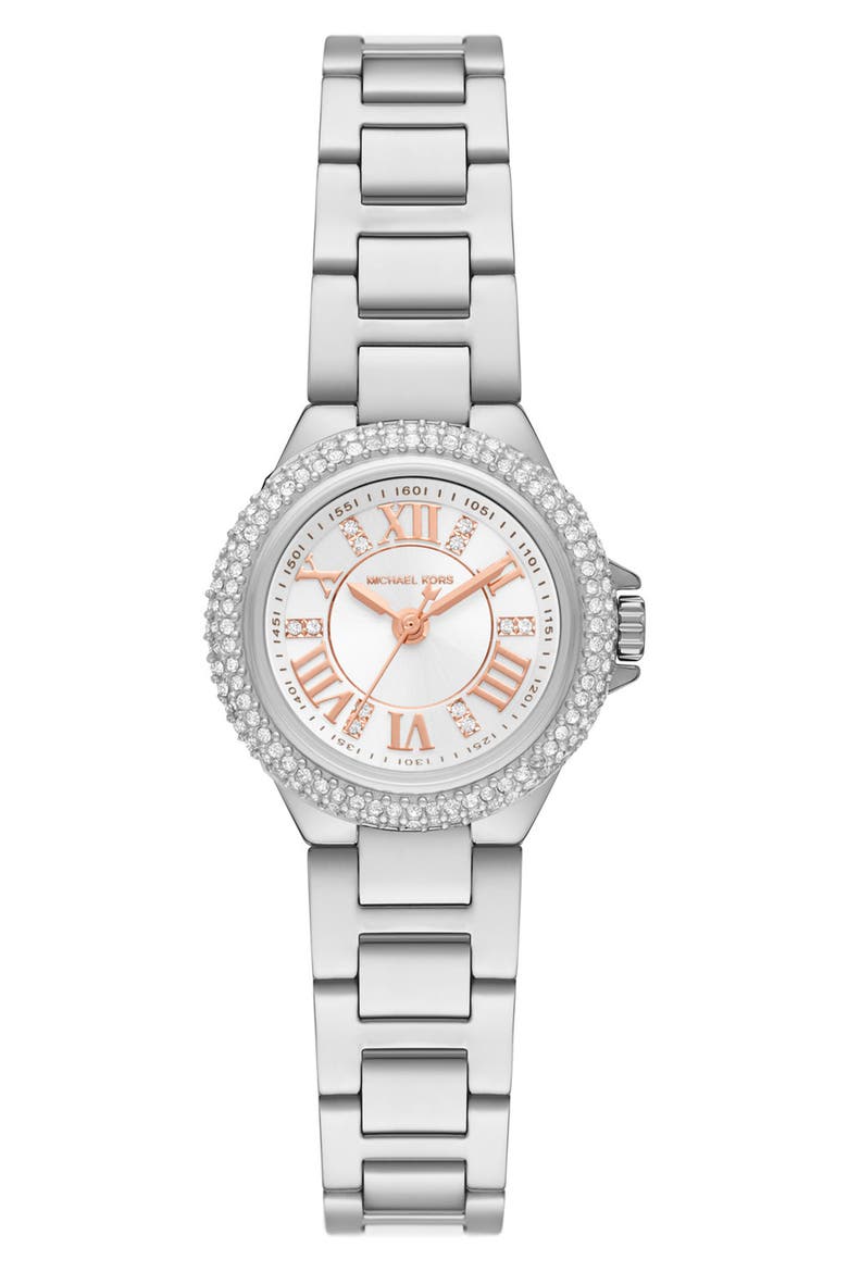 Petite Camille Pavé Bezel Bracelet Watch, 26mm, Main, color, SILVER