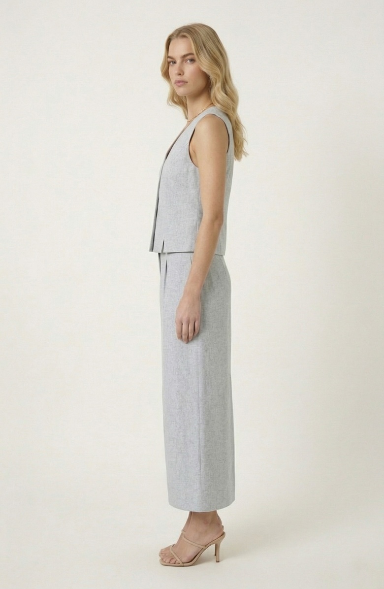 Modenaire Hidden Front Closure Sleeveless Top & Midi Skirt Set, Alternate, color, Light Grey