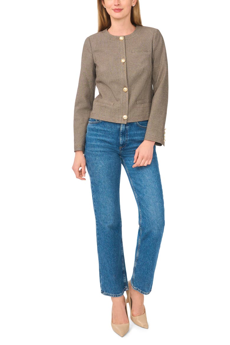 Houndstooth Collarless Crop Blazer, Alternate, color, SADDLE BROWN