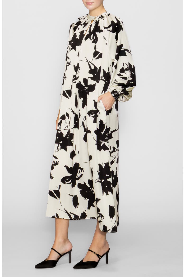 Floral Print Long Sleeve Maxi Dress, Alternate, color, BONE/ BLACK PRINT