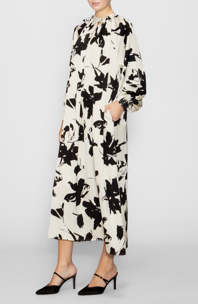 MELLODAY Floral Print Long Sleeve Maxi Dress, Alternate, color, Bone/ Black Print