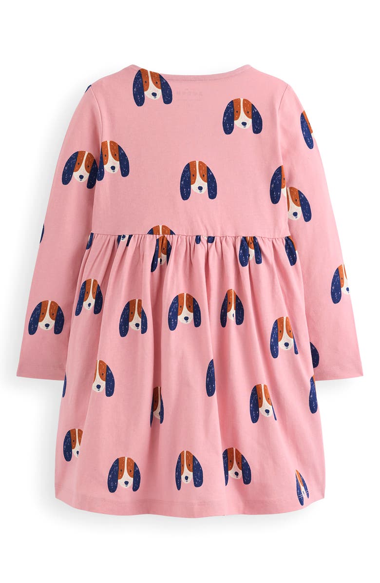 Mini Boden Kids' Ariel Twirly Long Sleeve Cotton Jersey Dress, Alternate, color, Vintage Pink Spaced Pups