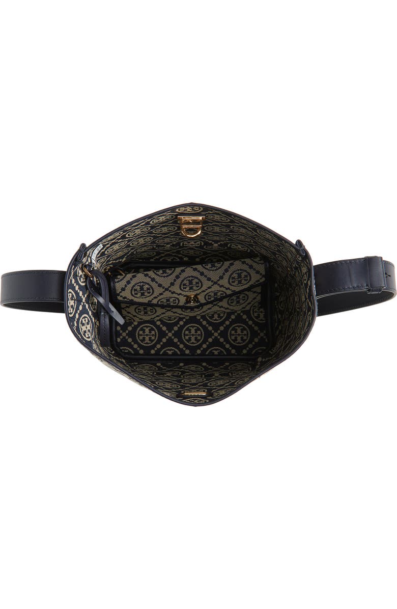 Tory Burch Medium Lock T Monogram Bucket Bag, Alternate, color, Tory Navy
