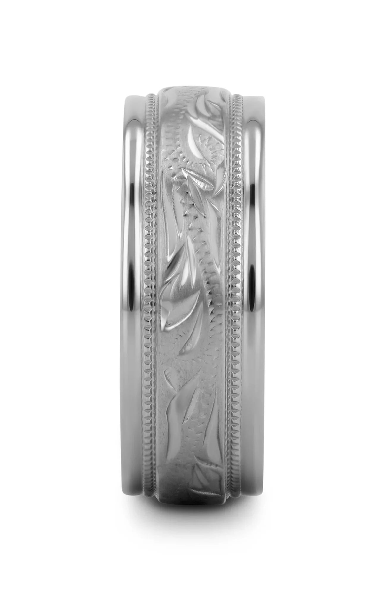 Larson Jewelers MARINER Titanium Milgrain Engraved Finish Wedding Ring, Alternate, color, Silver / Blue 8Mm