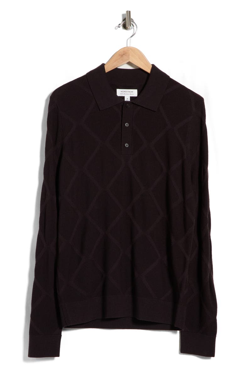 Argyle Merino Wool Polo, Alternate, color, BROWN DARK