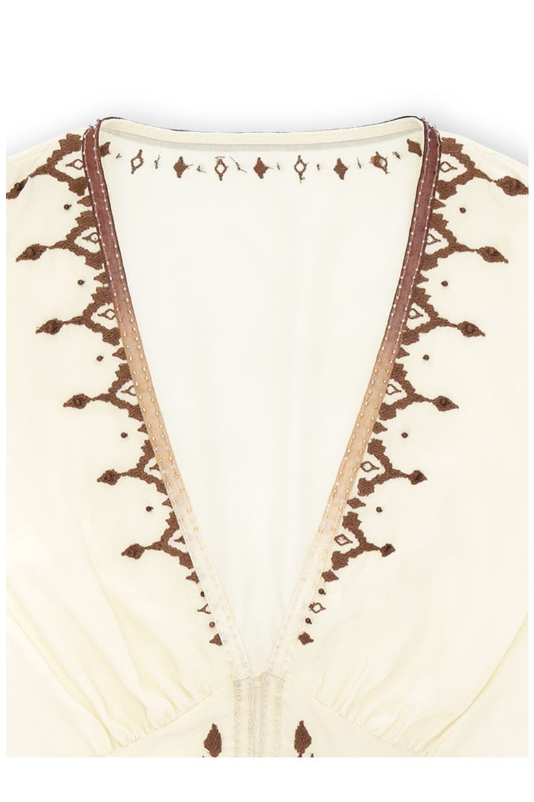 Ada Embroidered Silk Creponne Dress, Alternate, color, MILK