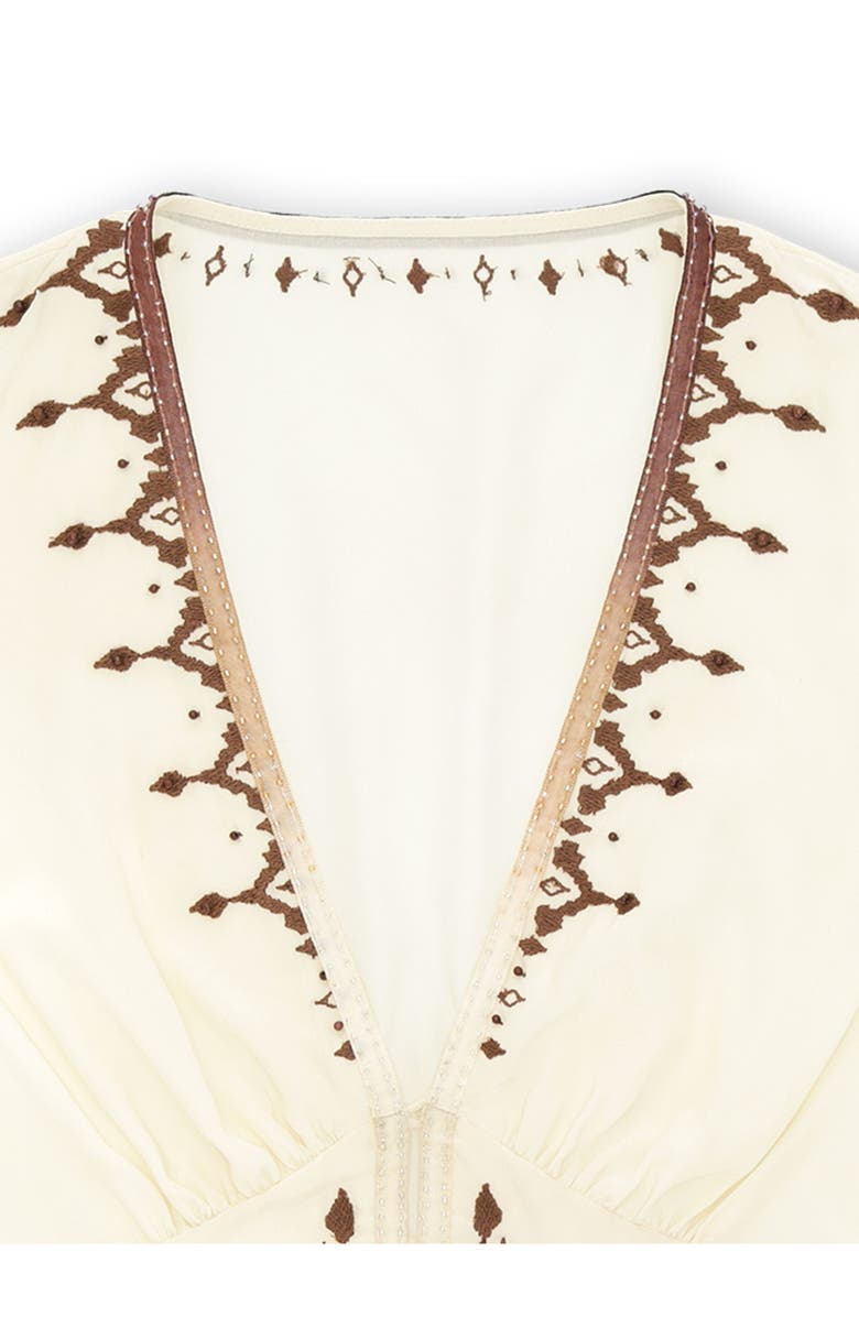 Fortela Ada Embroidered Silk Creponne Dress, Alternate, color, Milk