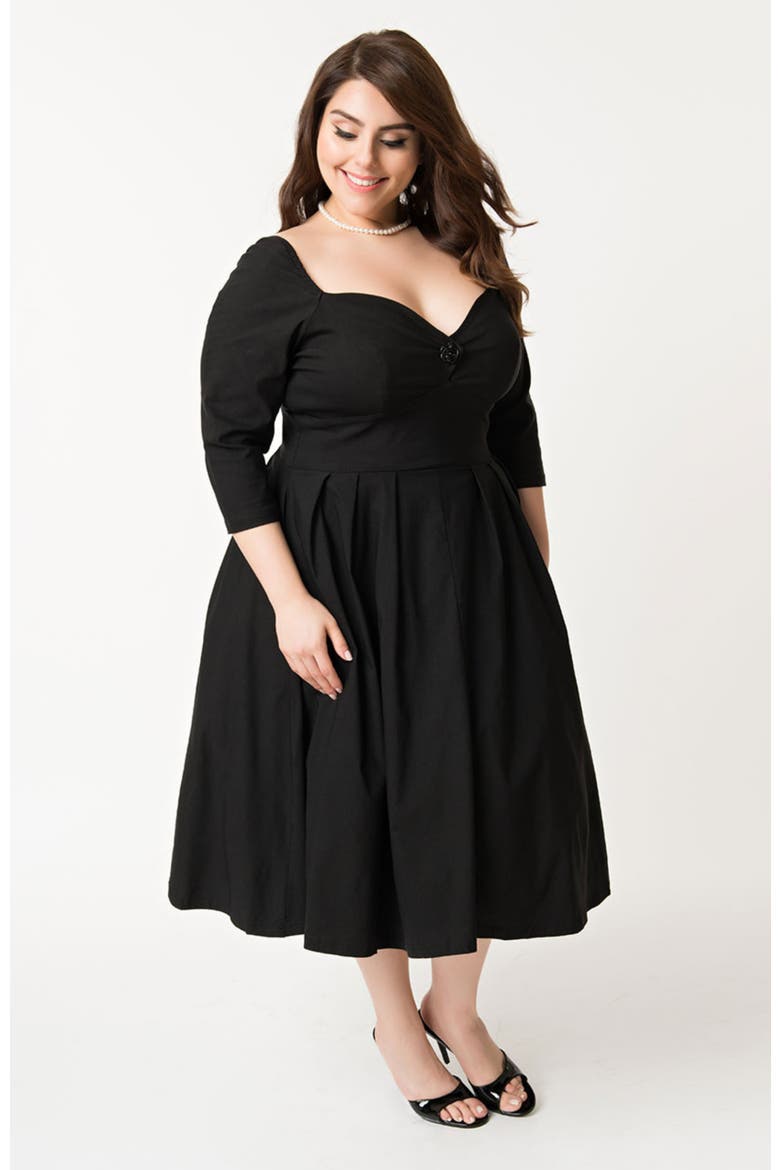 Plus Size Sweetheart Neckline Lamar Swing Dress, Alternate, color, Black