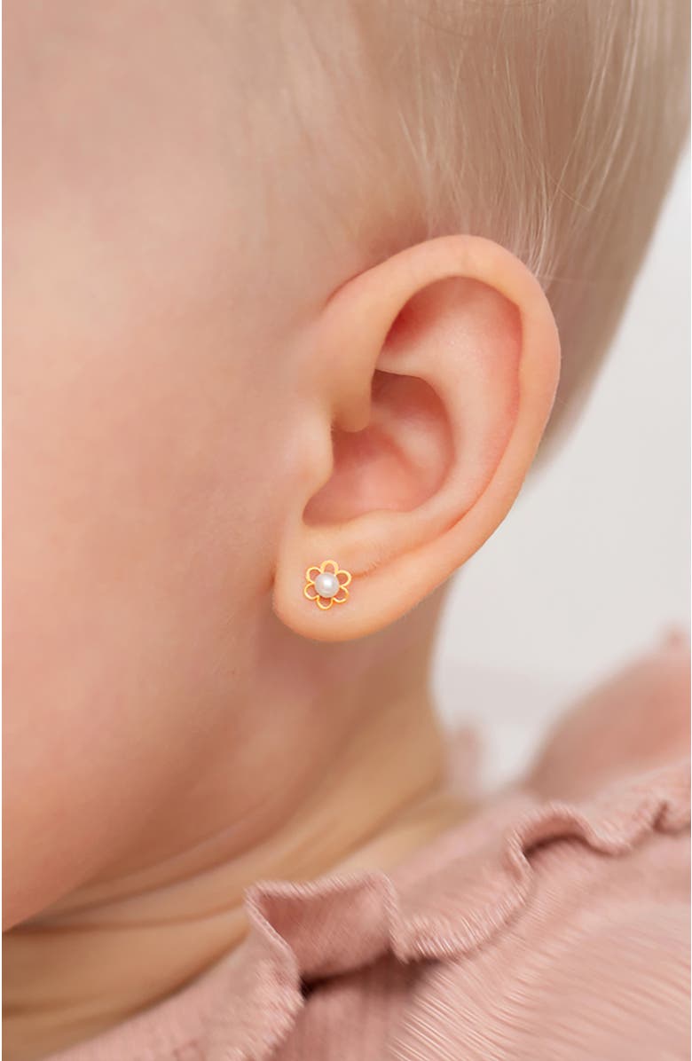 In Season Jewelry 14k Freshwater Pearl Flower Earrings, Alternate, color, White