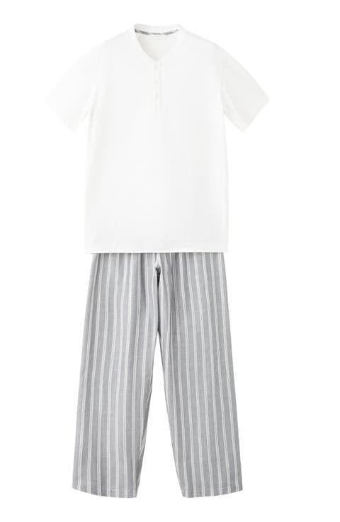 Cotton Pajama Henley & Pants Set