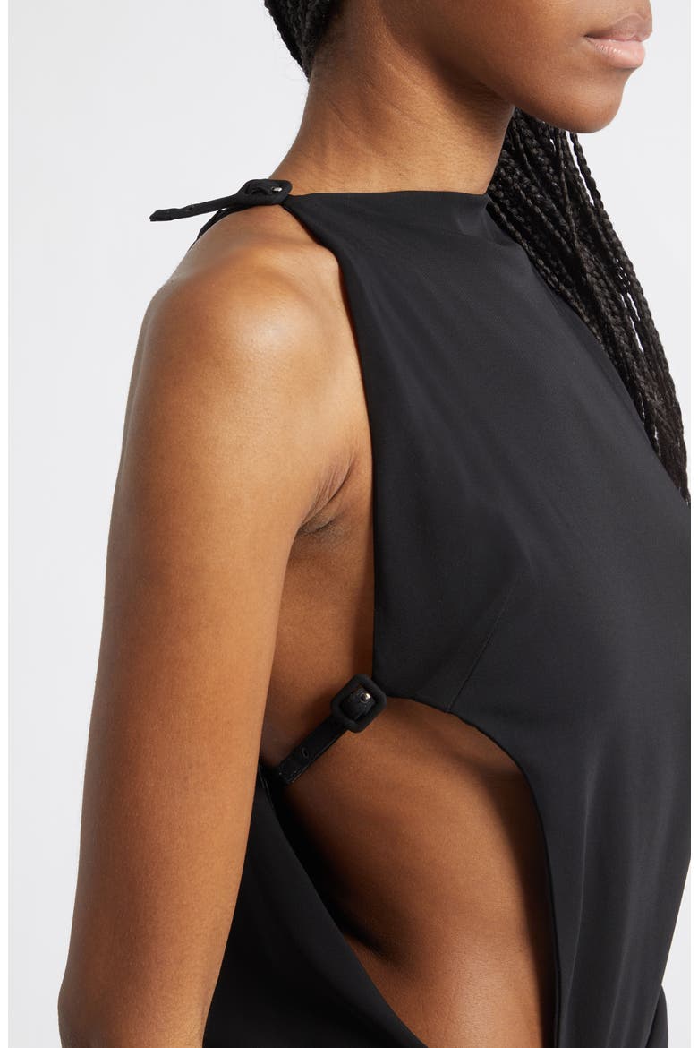 Draped Wool Stretch Crepe Cutout Dress, Alternate, color, BLACK