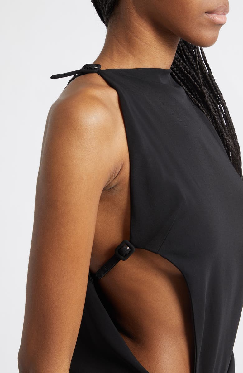 Courrèges Draped Wool Stretch Crepe Cutout Dress, Alternate, color, Black