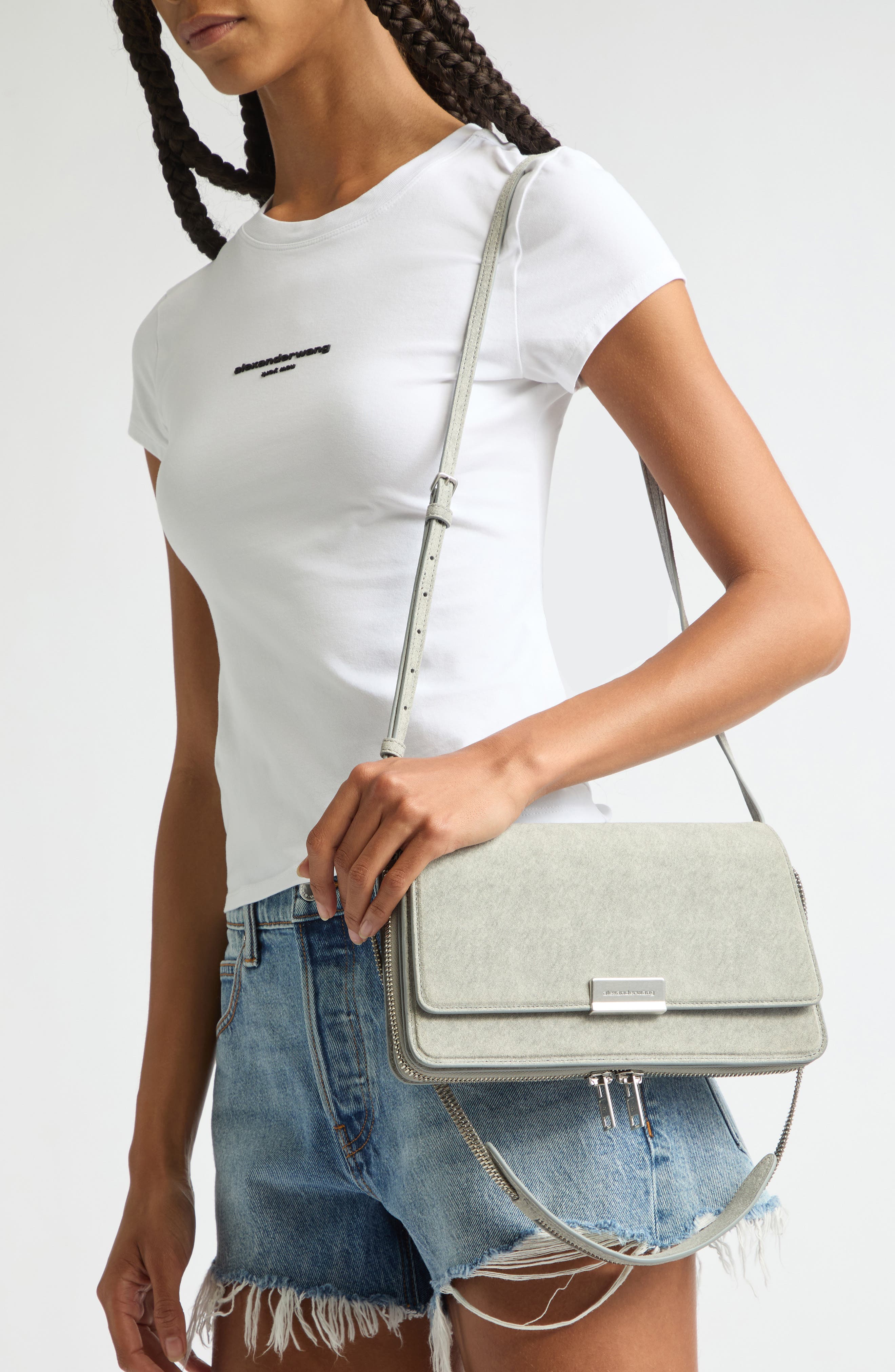 Medium Siren Leather Shoulder Bag, Alternate, color, HEATHER GREY
