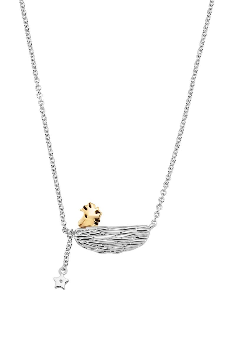 x Peanuts® Woodstock's Nest Pendant Necklace, Main, color, PURE PLATINUM / CLEAR STONE