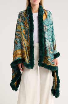 La Fiorentina Paisley Wrap Scarf with Faux Fur Trim