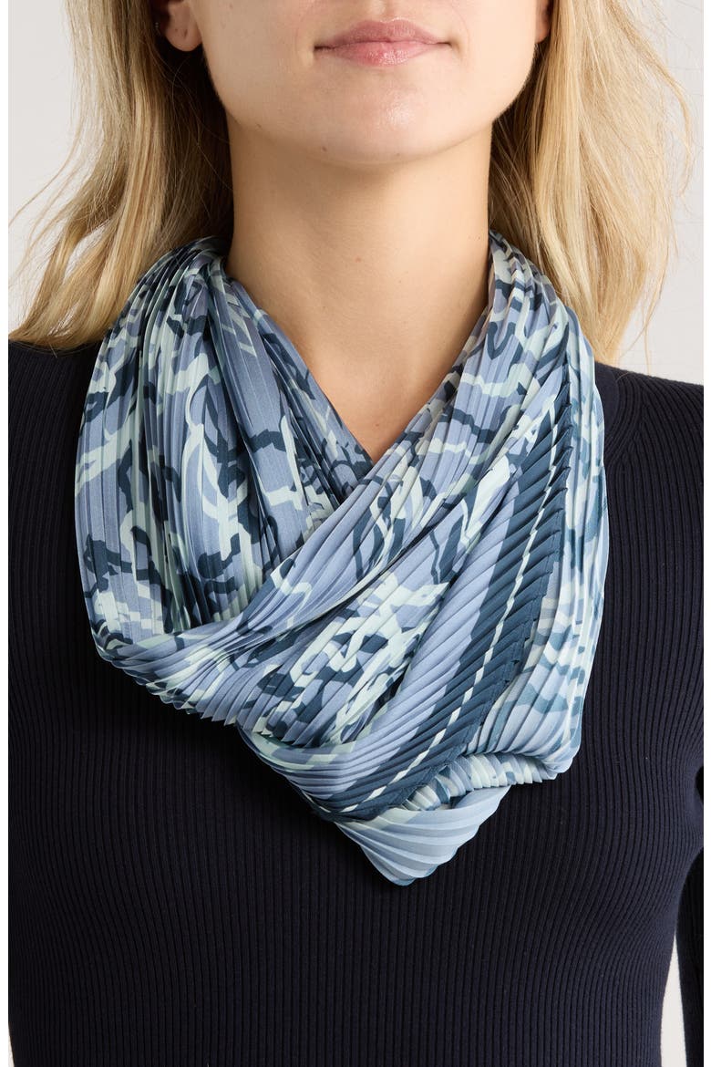 Pleated Satin Scarf, Main, color, NAVY- LIGHT BLUE ABSTR FLORAL