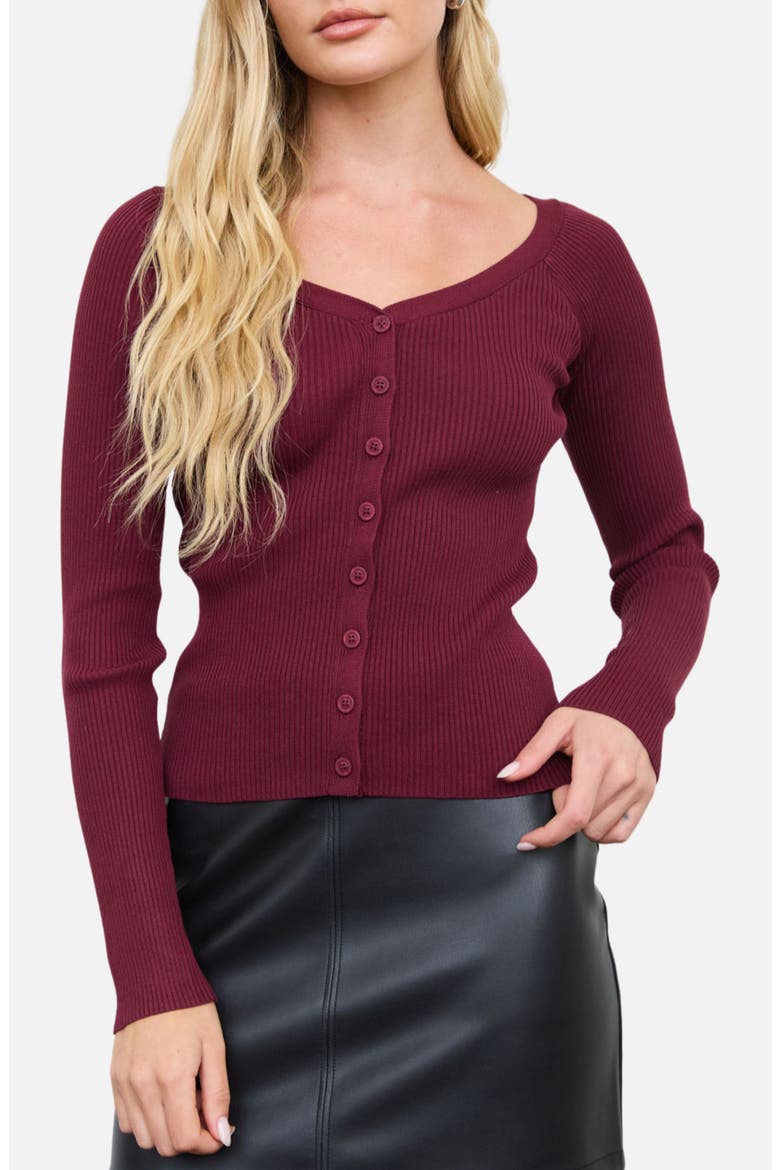Ribbed Scoop Neck Cardigan, Main, color, BURGUNDY