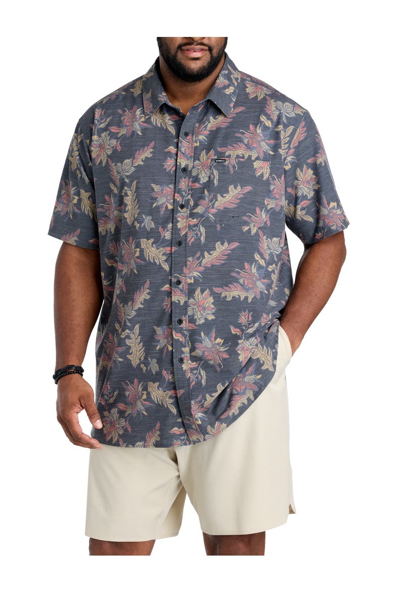 Big & Tall Printed Performance Sport Shirt, Main, color, BLACK