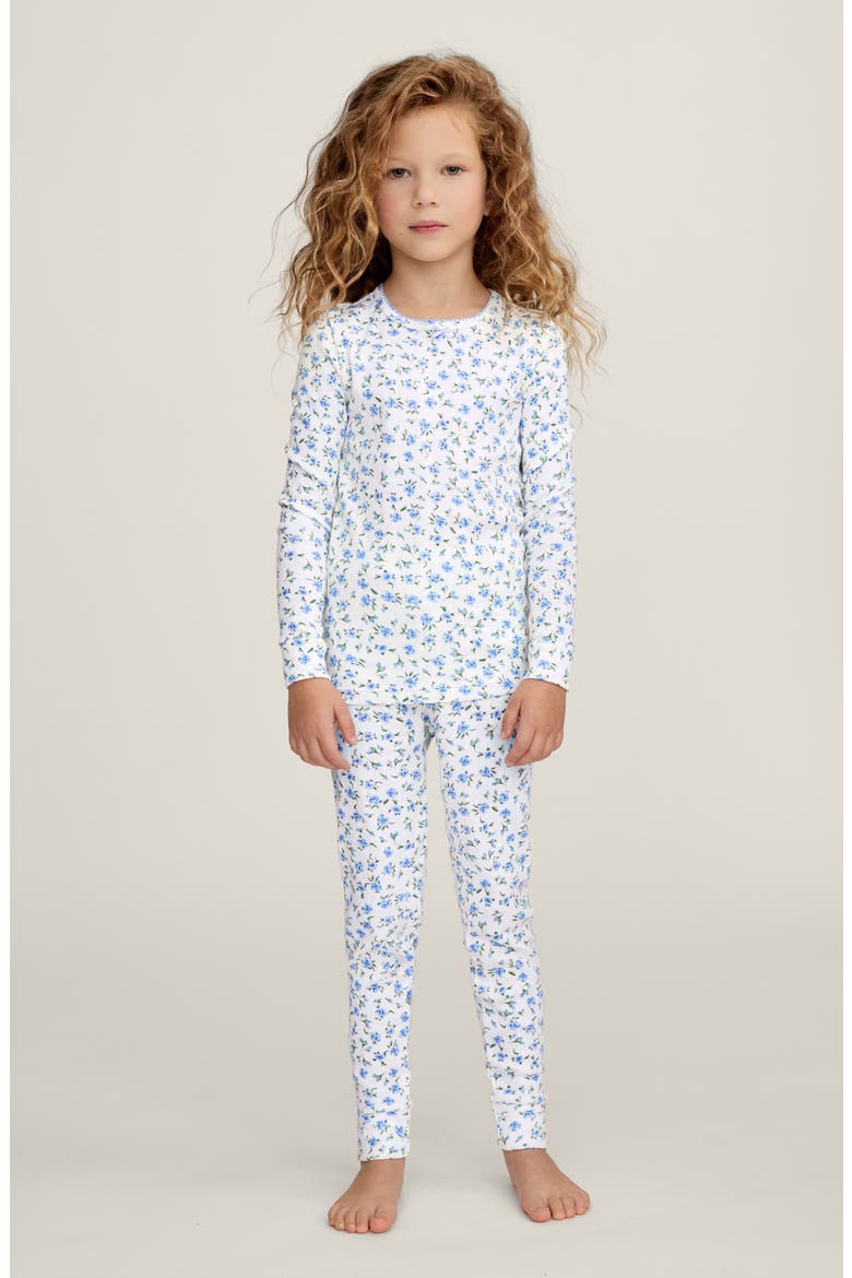 Blue Floral Pointelle Fitted Two-Piece Pajama Set, Alternate, color, BLUE