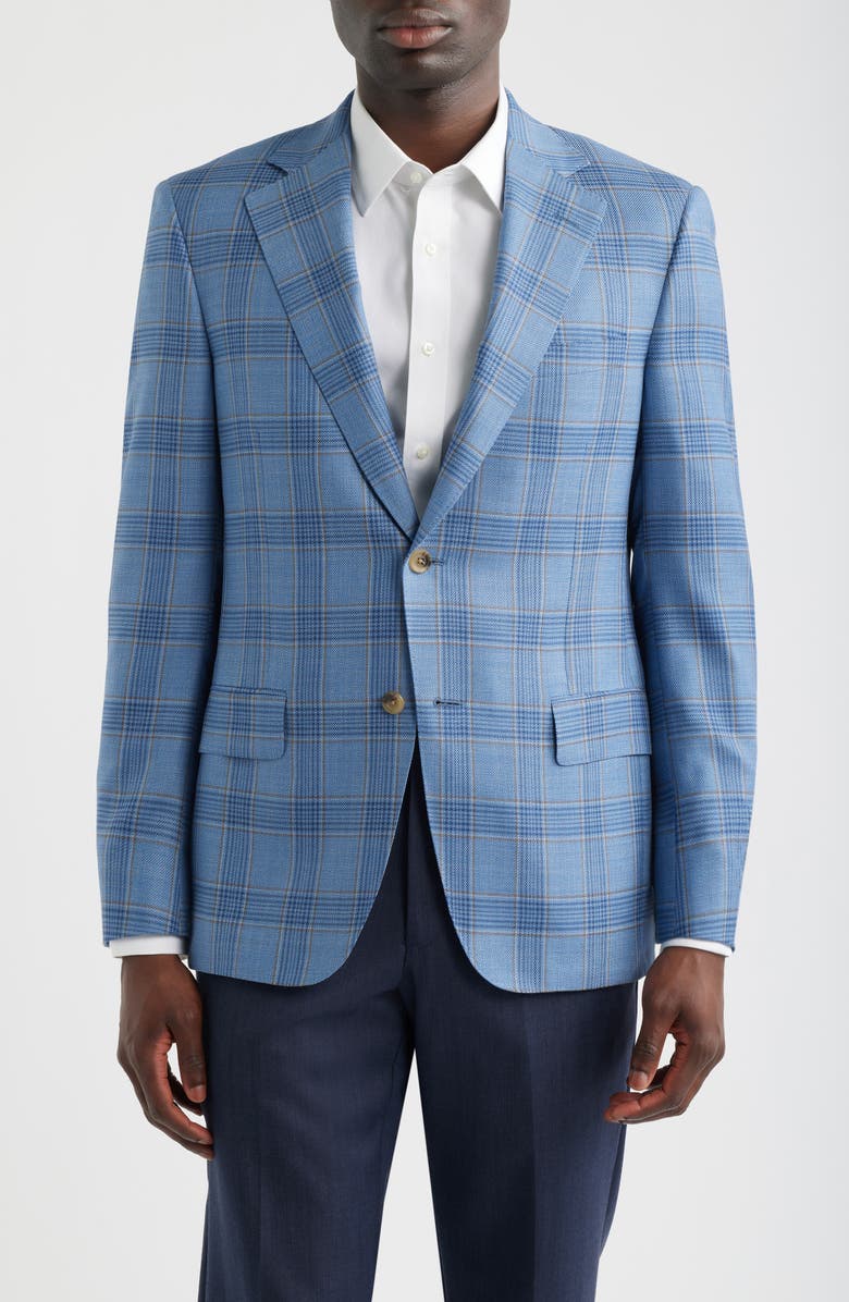 Heritage Gold Light Blue Plaid Wool Sport Coat, Main, color, Blue