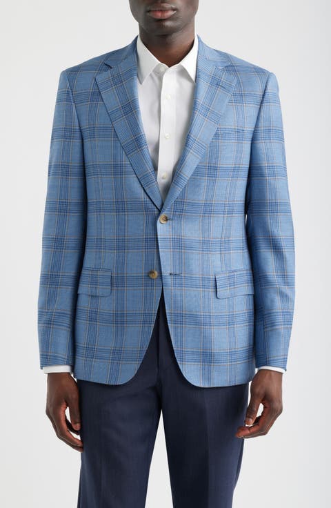 Light Blue Plaid Wool Sport Coat (Regular, Short, Long & Big)